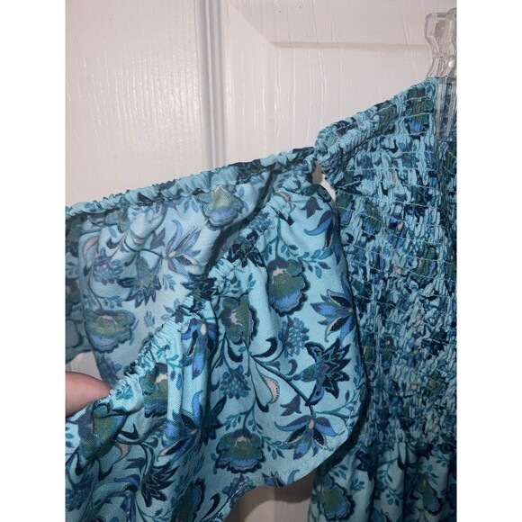 Bog collective Jumpsuit Womens Large floral Ruffle flare Hem Off Shoulder Sleeve - Picture 2 of 11